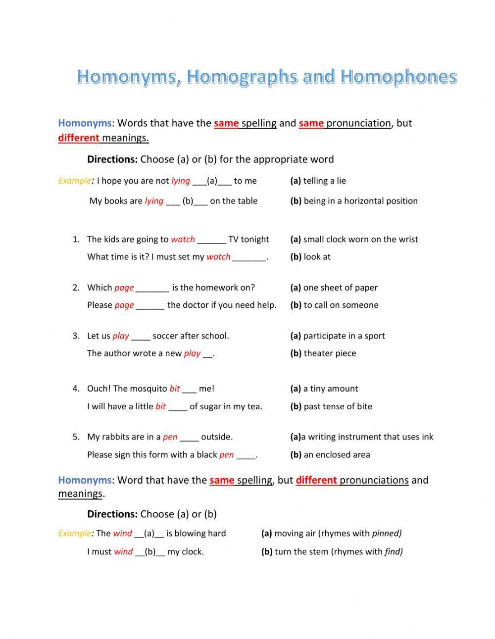 Homonyms, Homophones and Homographs