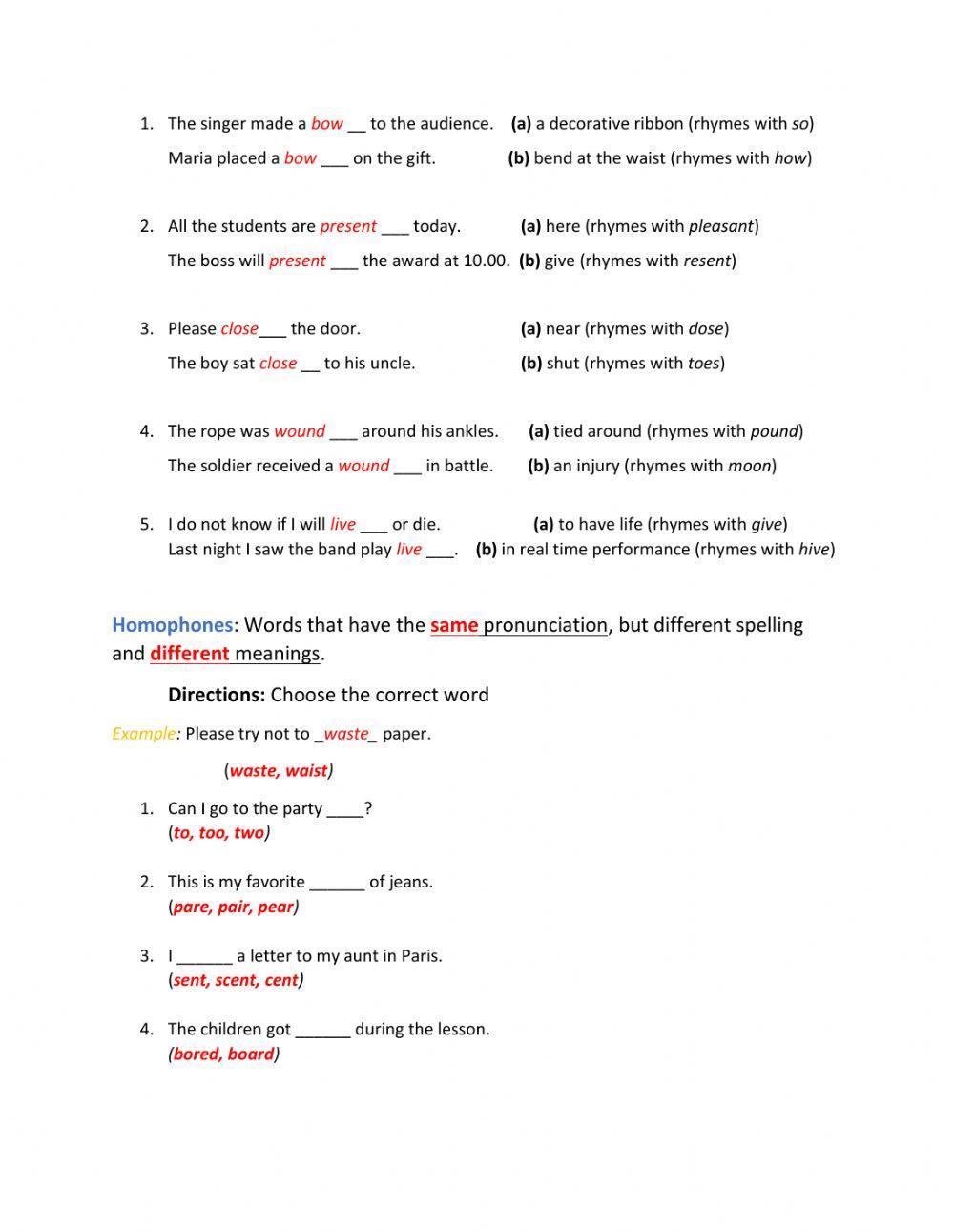 Homonyms, Homophones and Homographs