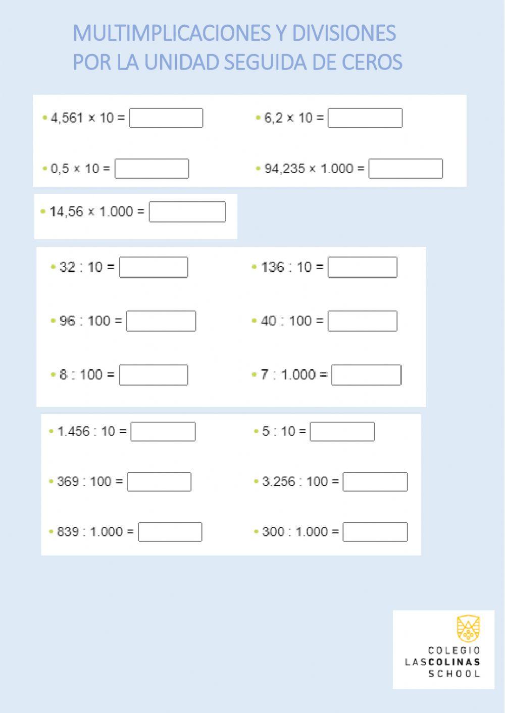 Operaciones con unidad seguida de ceros