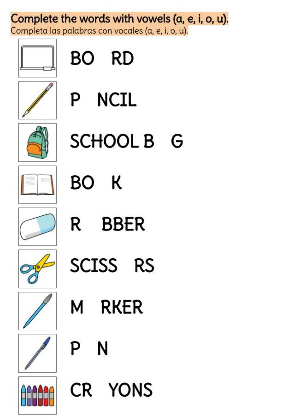 Complete the words with the vowels