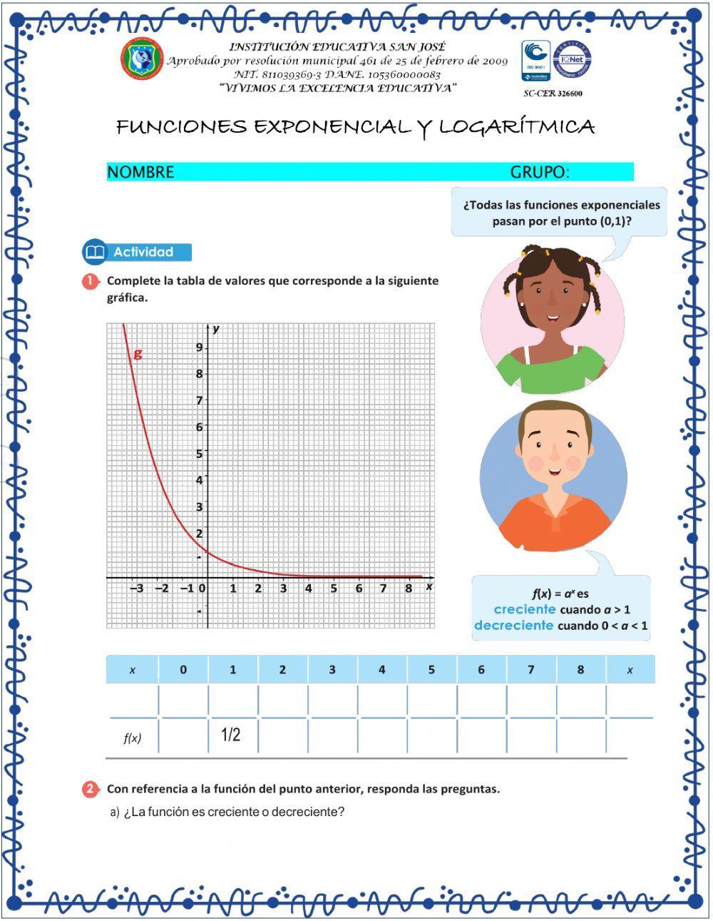 FUNCIONES EXPONENCIAL Y LOGARÍTMICA 