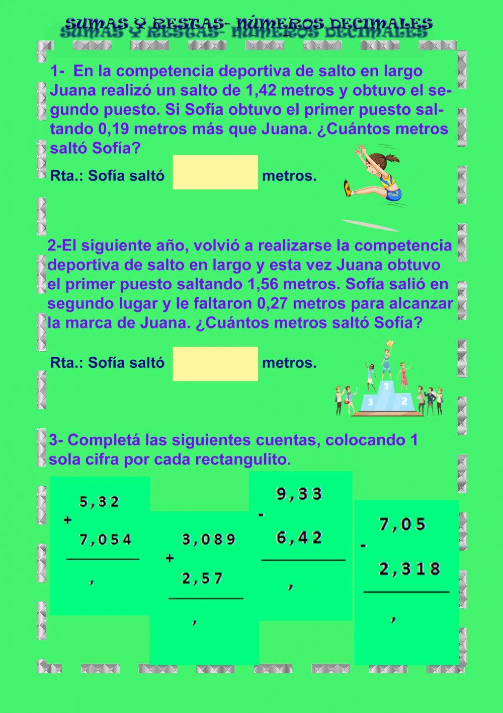 Sumas y Restas con números decimales