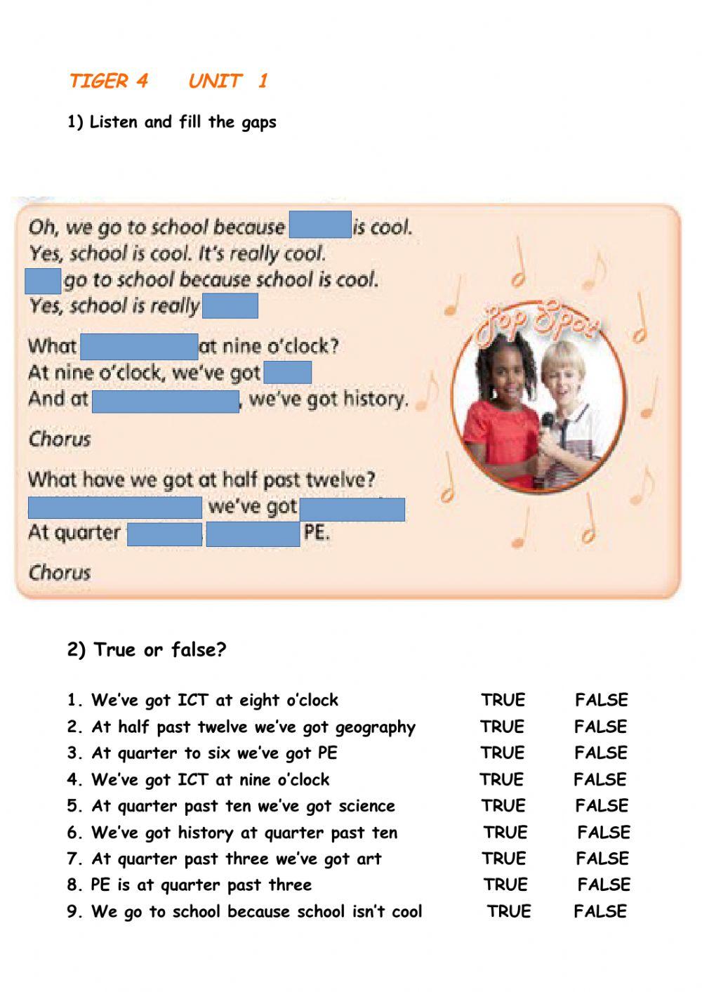 School subjects at what time