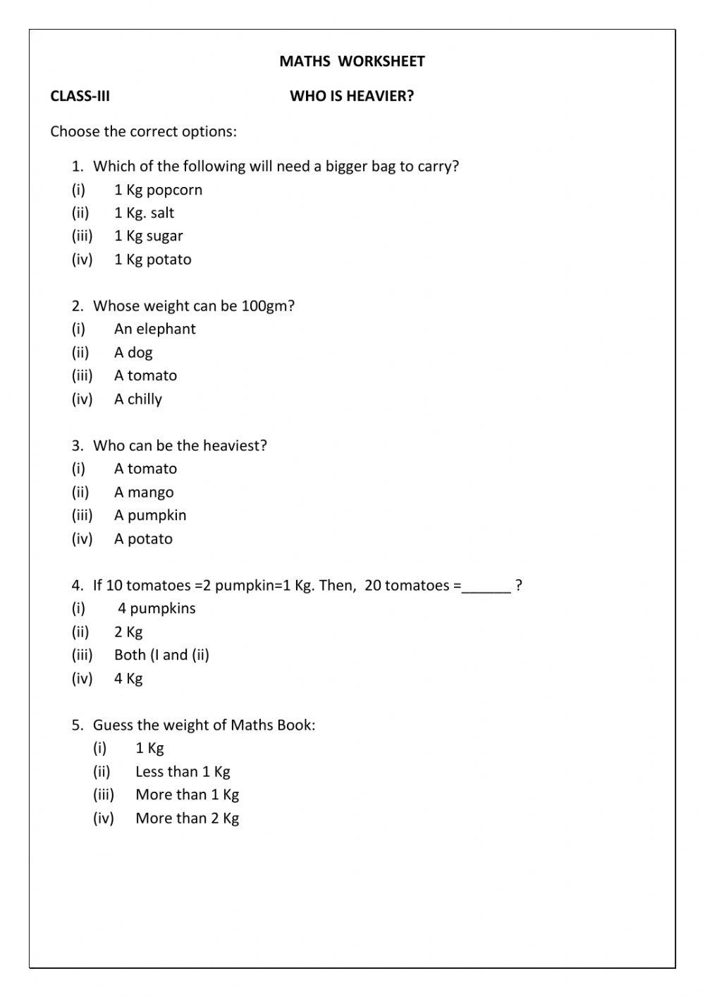 Maths worksheet