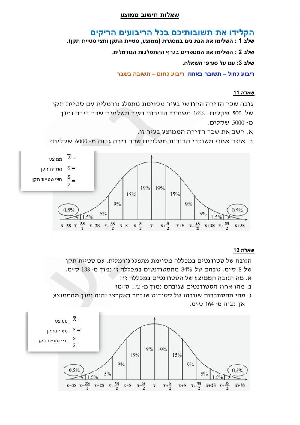 התפלגות נורמלית - חישוב ממוצע