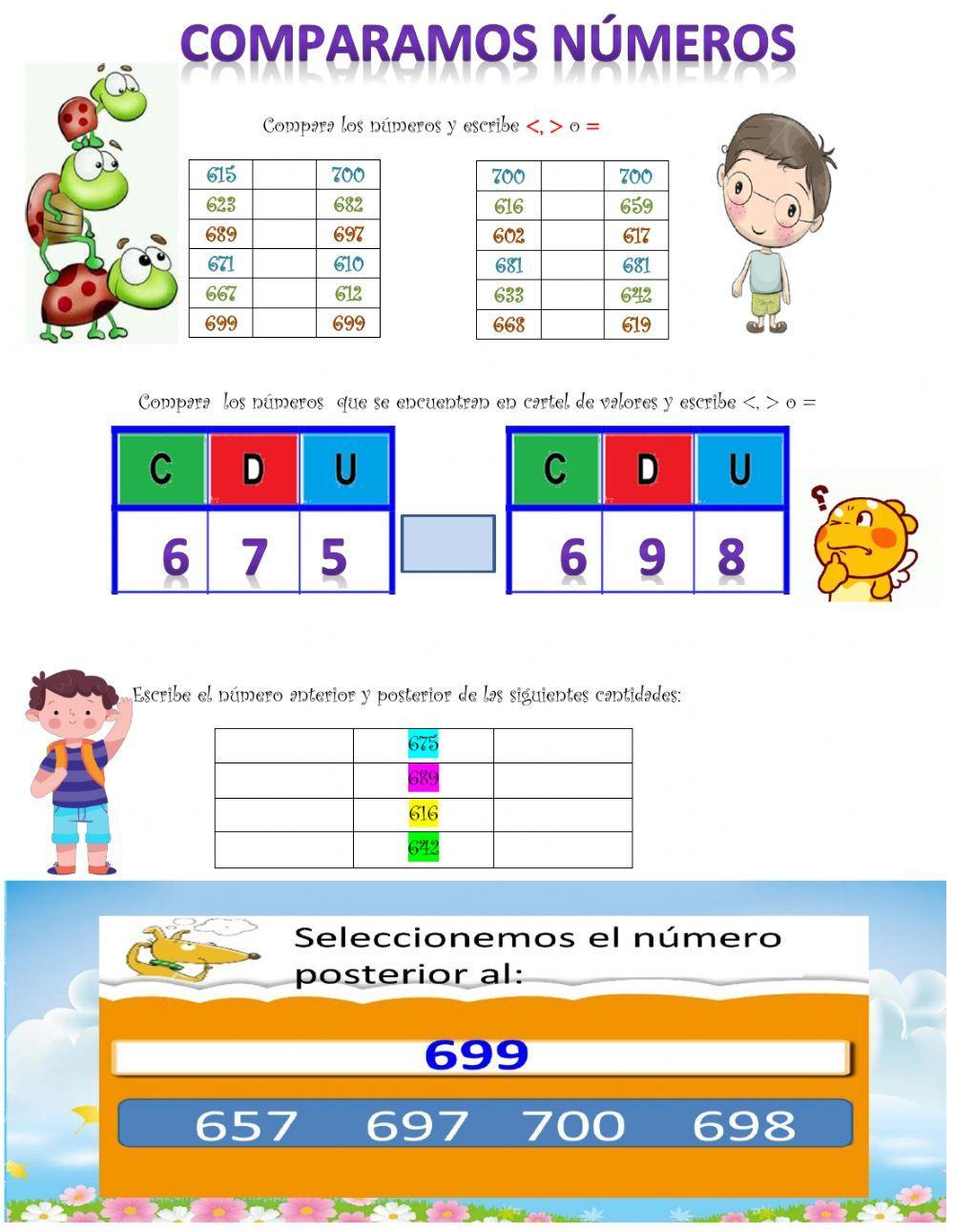 Comparación de números hasta el 700