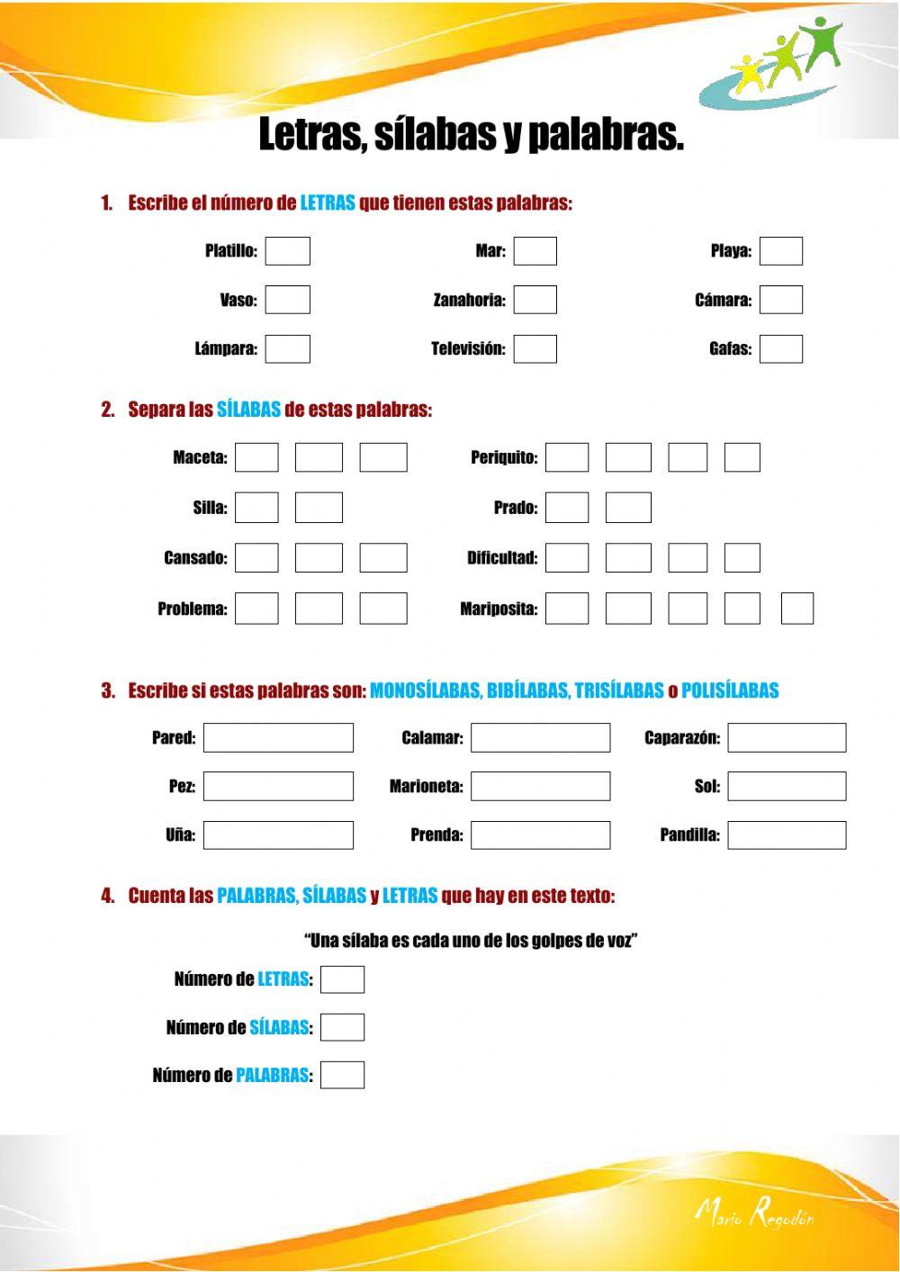 Letras, Sílabas y Palabras