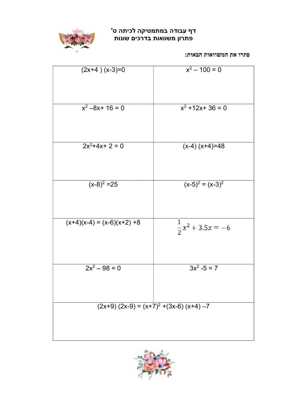 פתרון משוואות בדרכים שונות