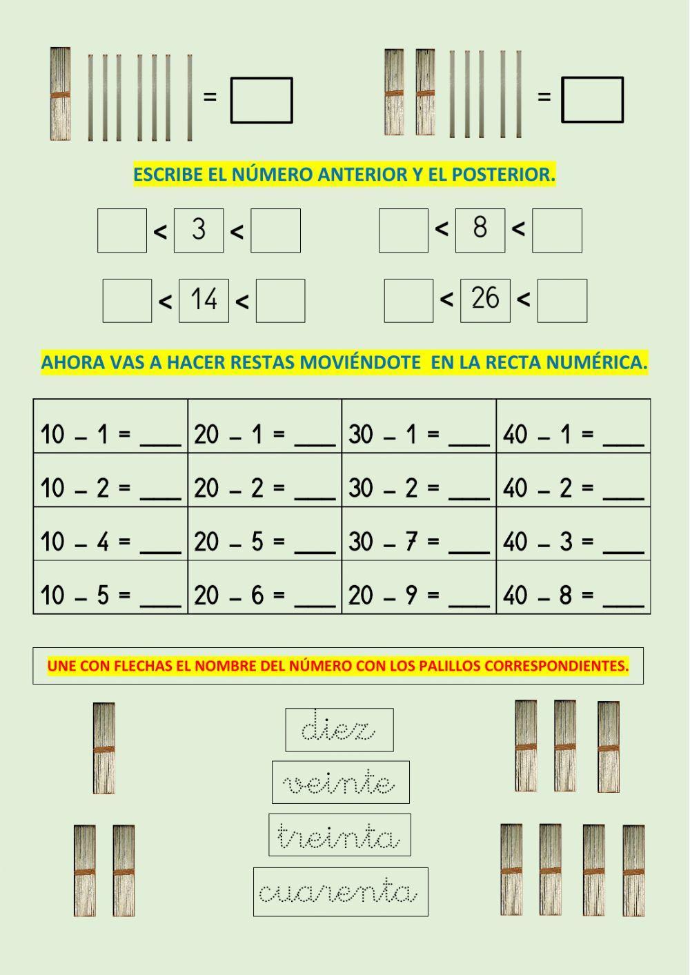 Actividades en la recta numérica hasta el 40