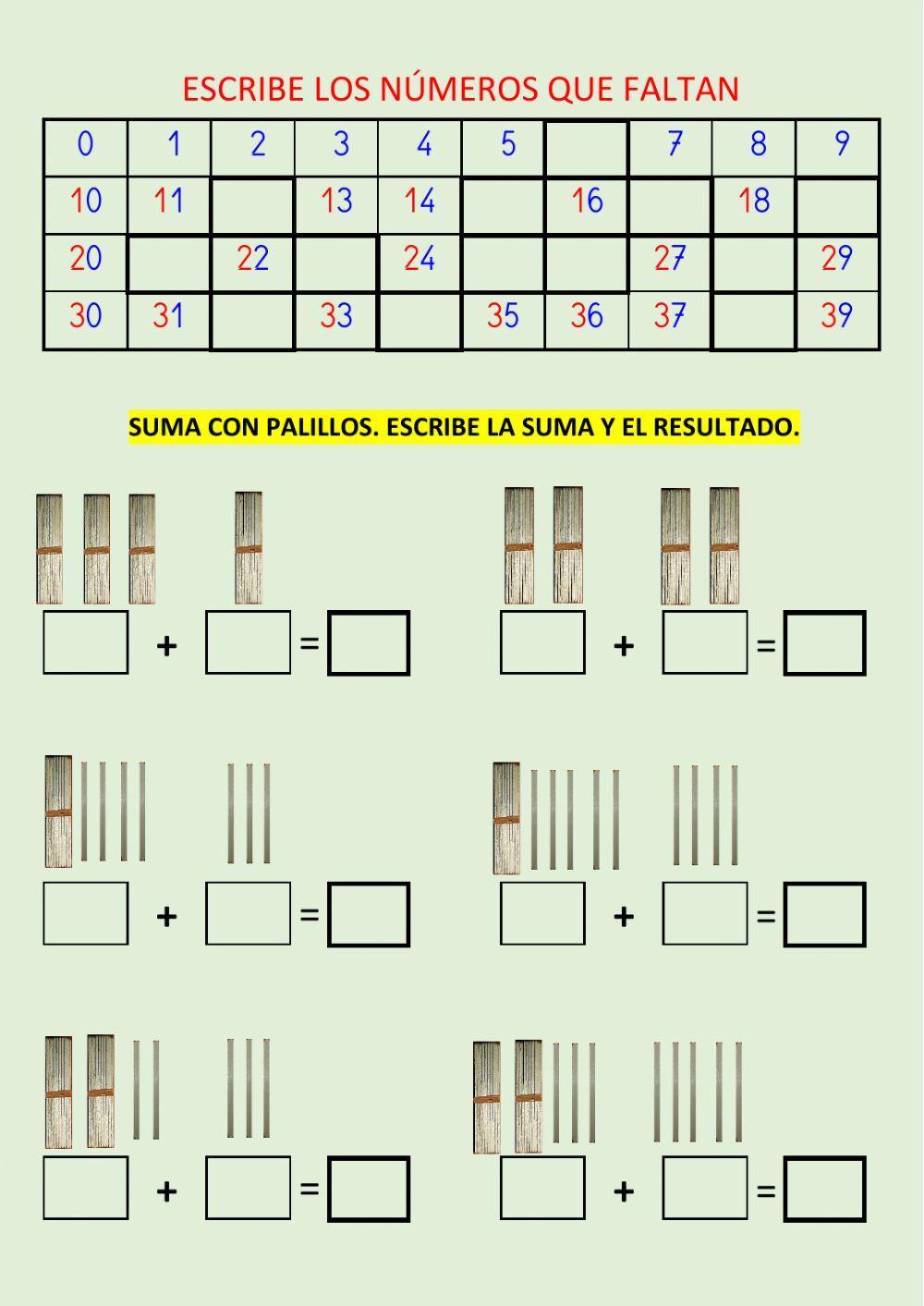 Actividades en la recta numérica hasta el 40