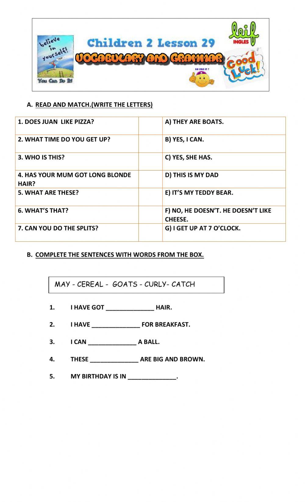 Children 2 LESSON 29 interactive worksheet | Live Worksheets
