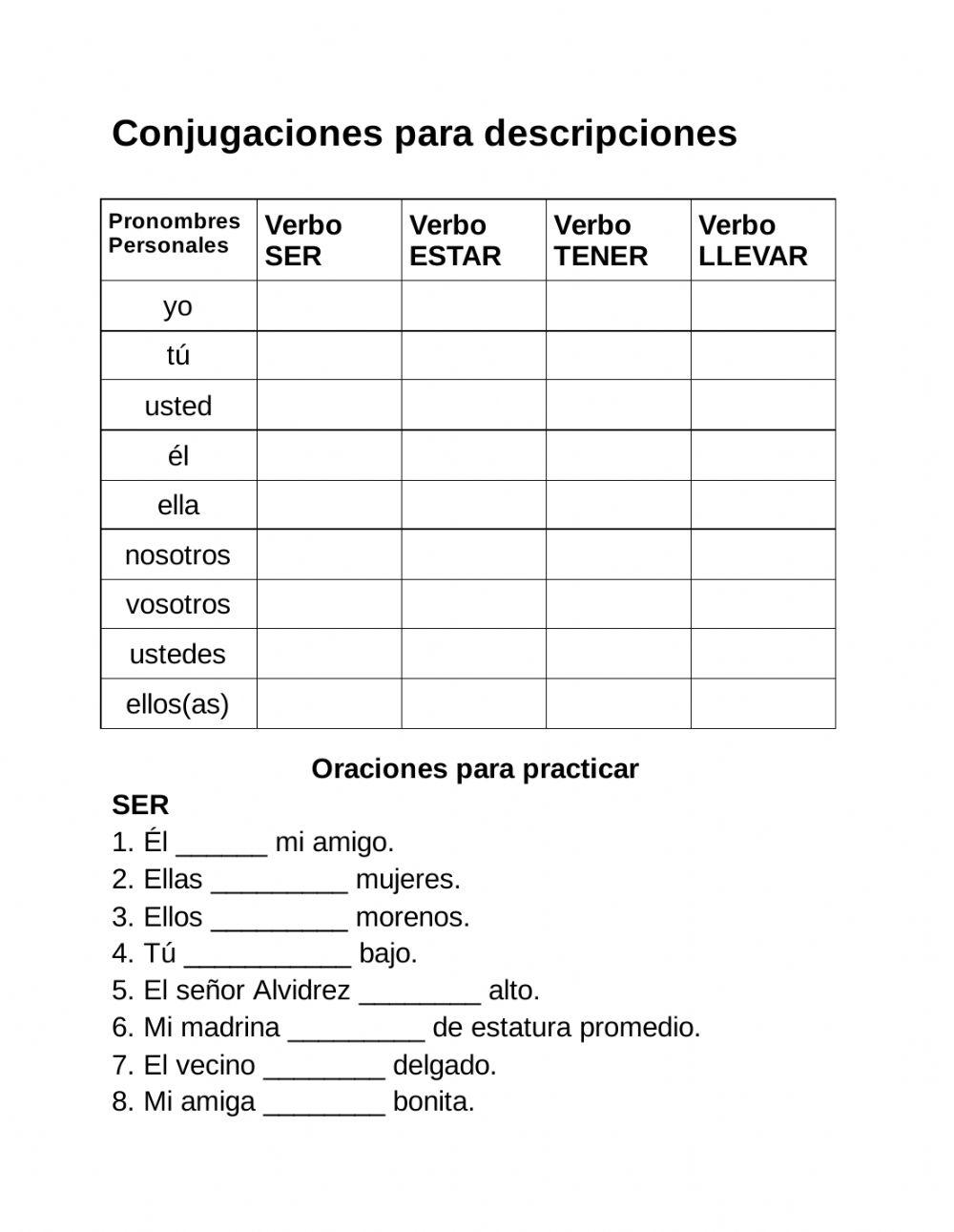 Verbos para descripciones físicas