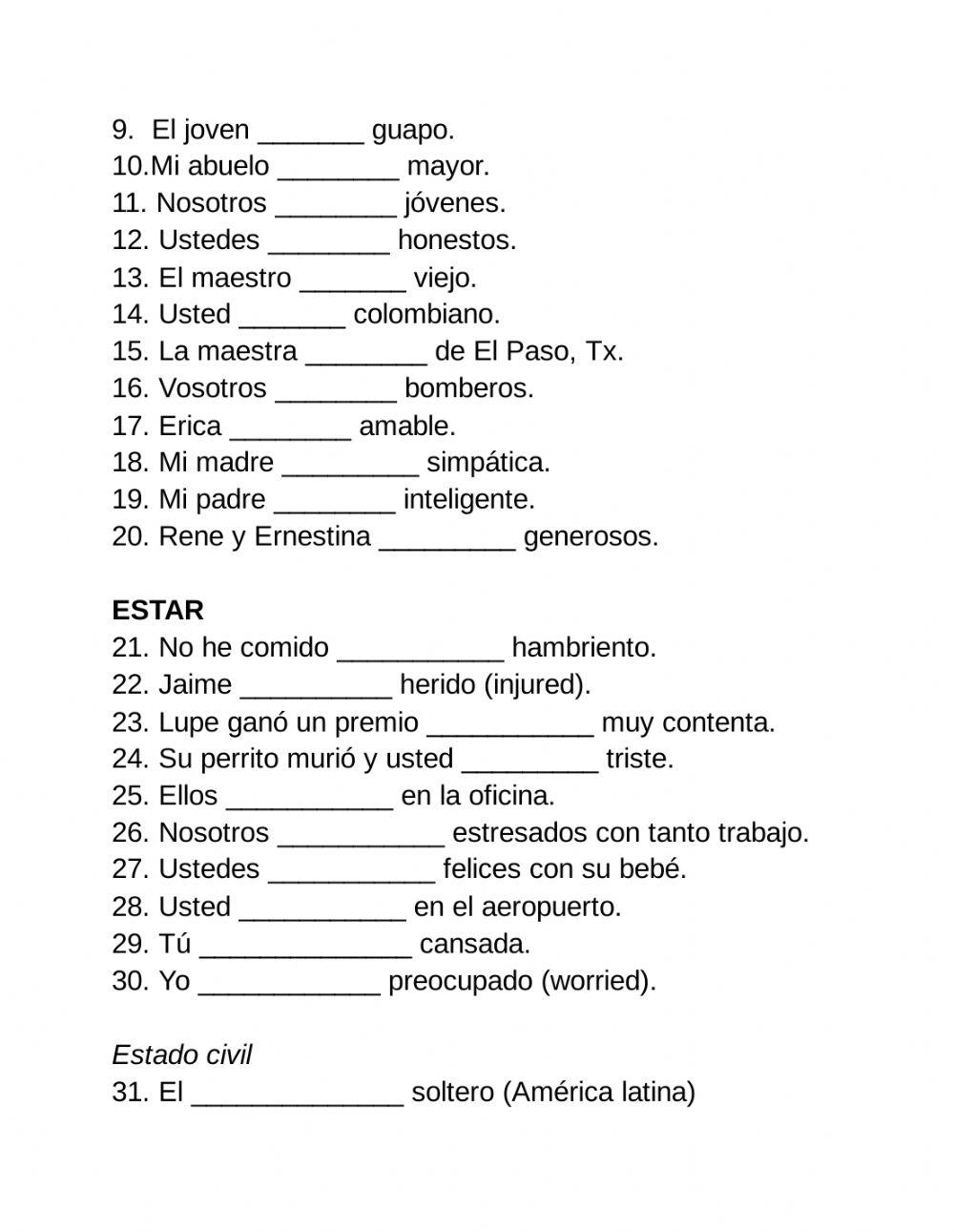 Verbos para descripciones físicas