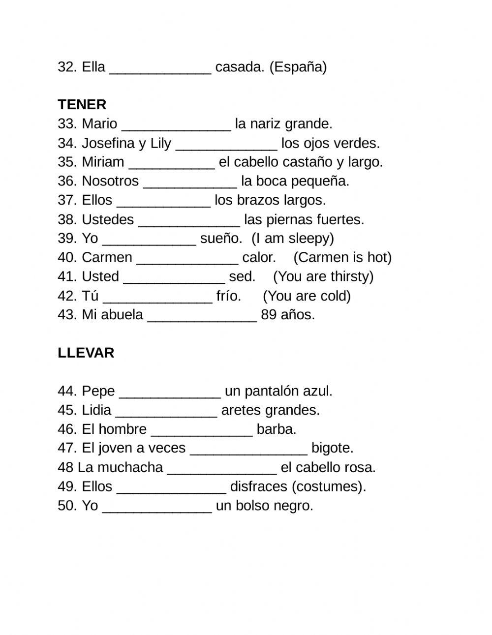 Verbos para descripciones físicas