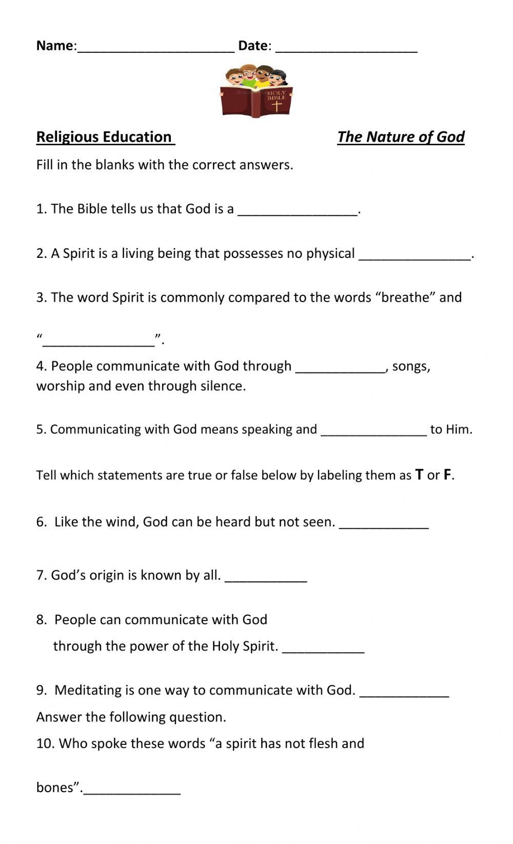 The nature of god interactive worksheet live worksheets