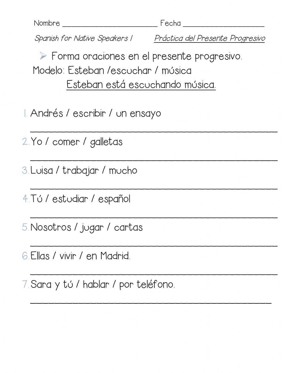 Presente Progresivo Verbos Irregulares interactive worksheet Live
