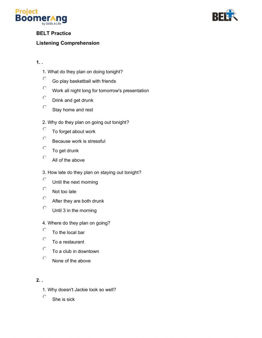 BELT Listening Comprehension Practice