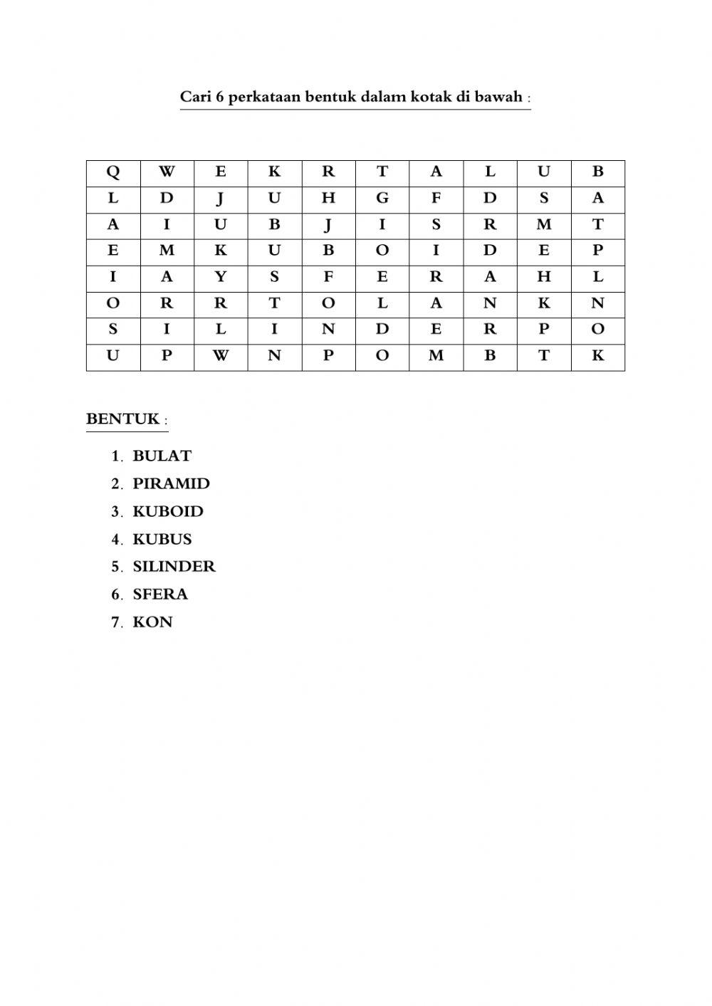 Bentuk | Live Worksheets