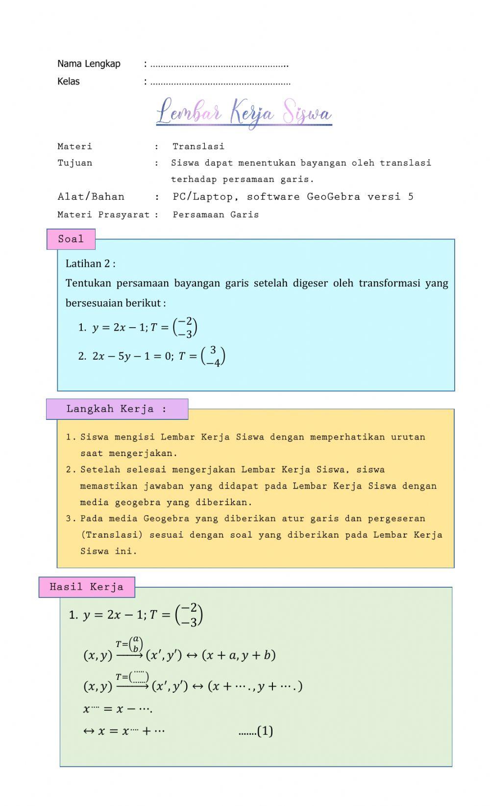 Hasil Tranlasi Terhadap Garis