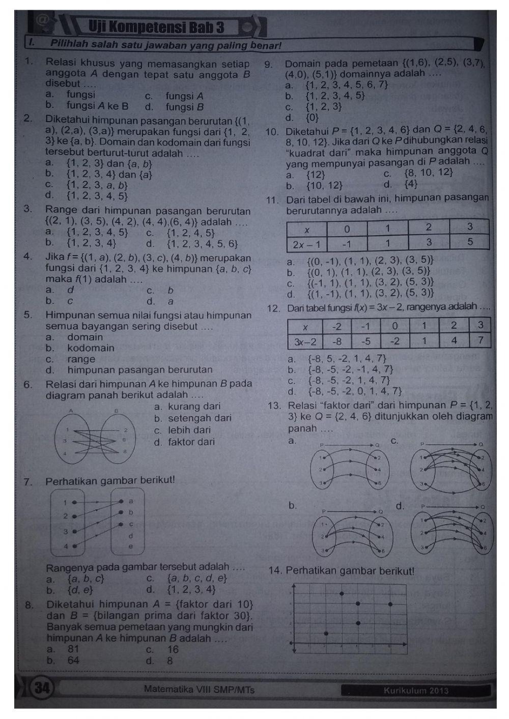 Kuis relasi dan fungsi kelas 8