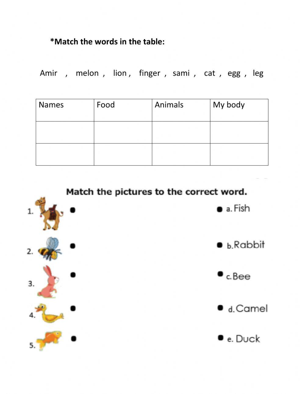 ورقة عمل في اللغة الانجليزية