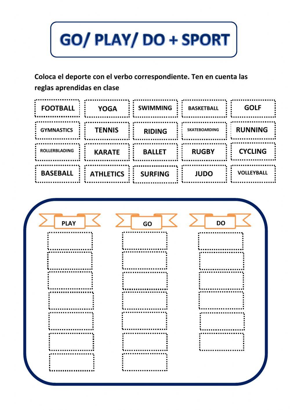 4rd - Play, go or do + sport (matching alphabetically)