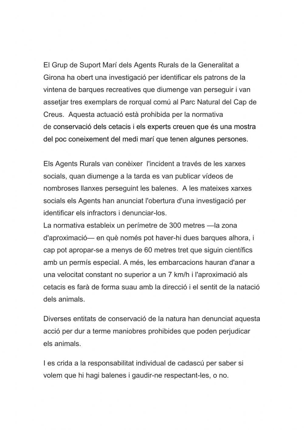 La notícia: les balenes