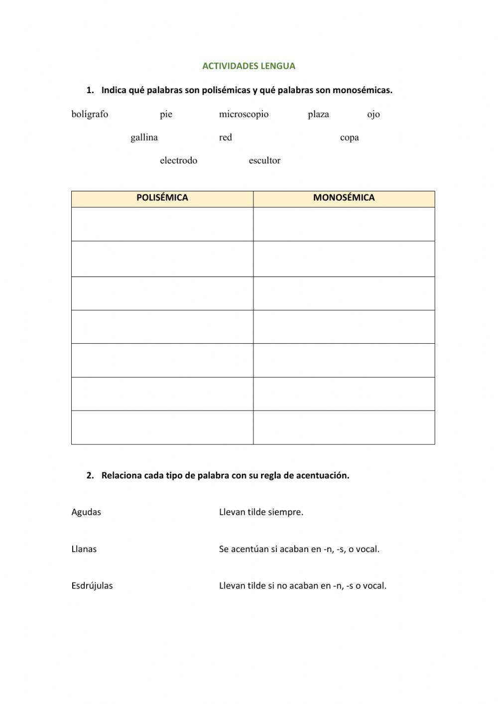 Palabras polisémicas y reglas de acentuación