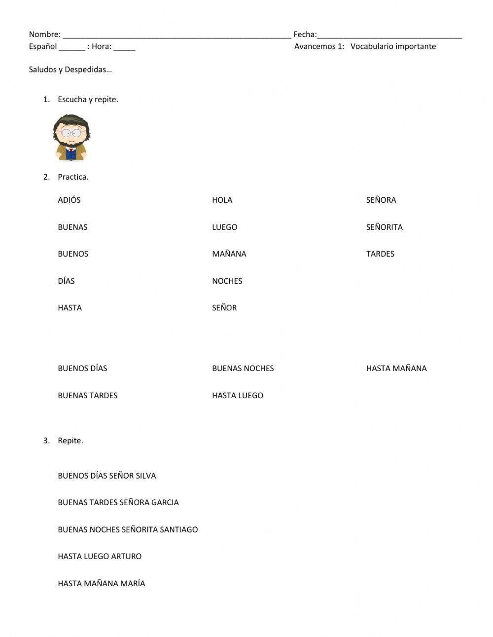 Saludos y despedidas worksheet for High School Live Worksheets