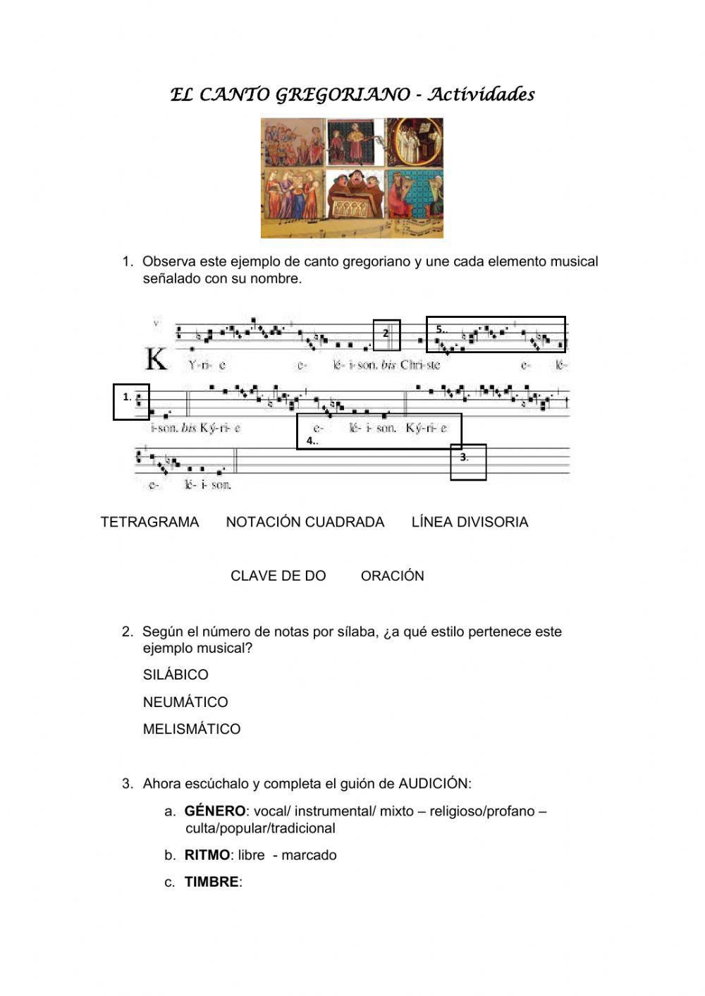 El canto gregoriano - actividades de repaso