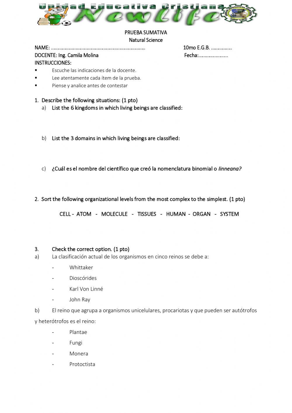 Prueba de unidad - natural science