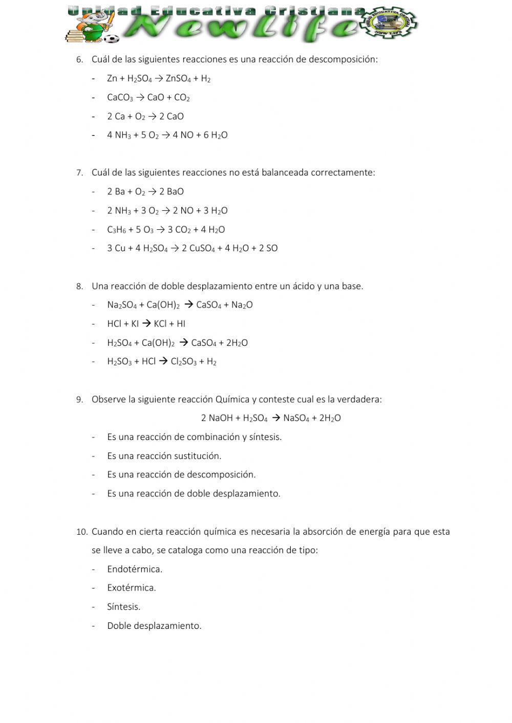 Prueba de unidad - química 2do