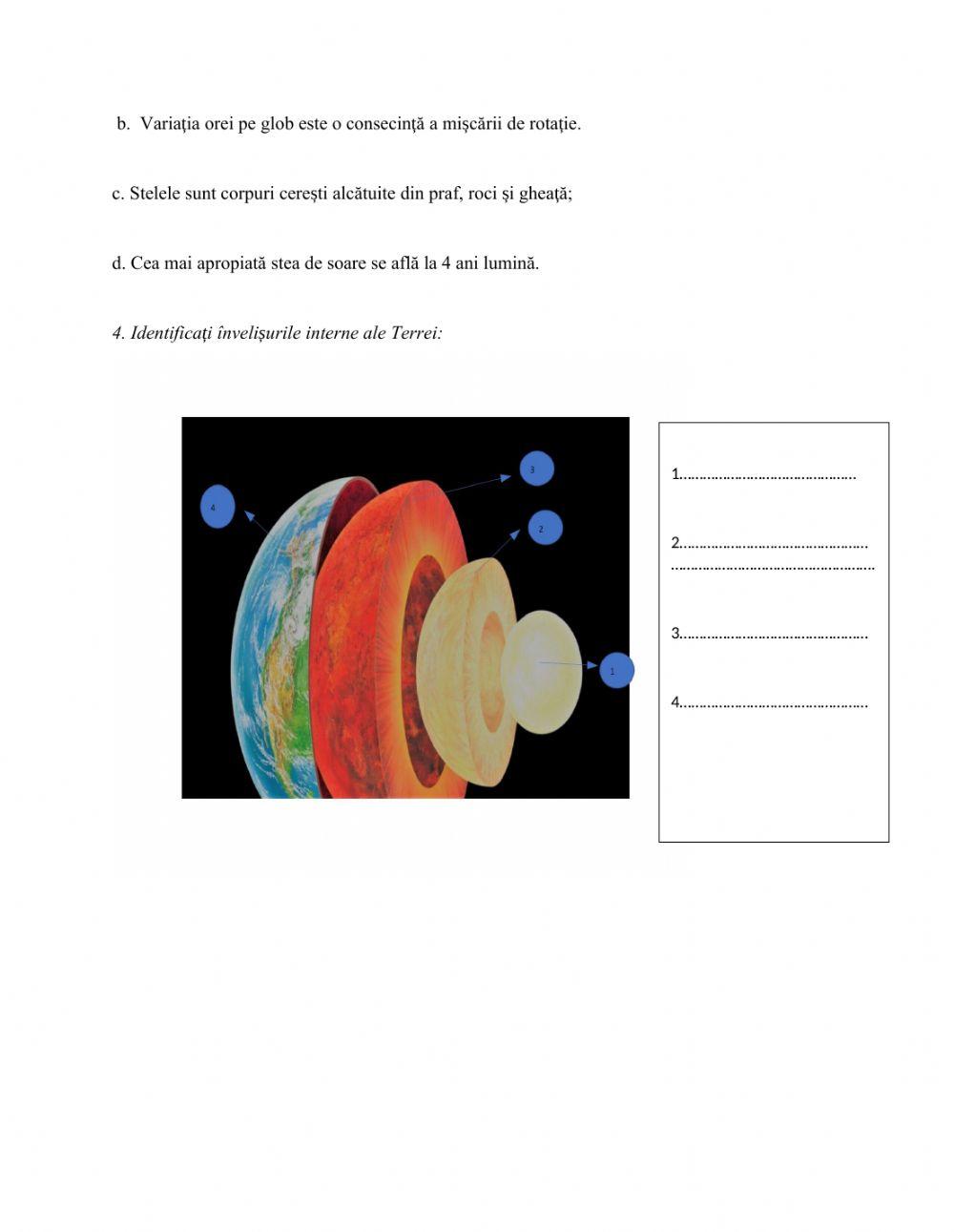 Fișă Pământul o entitate a Universului