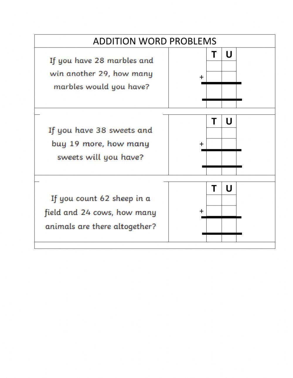 Addition word problems