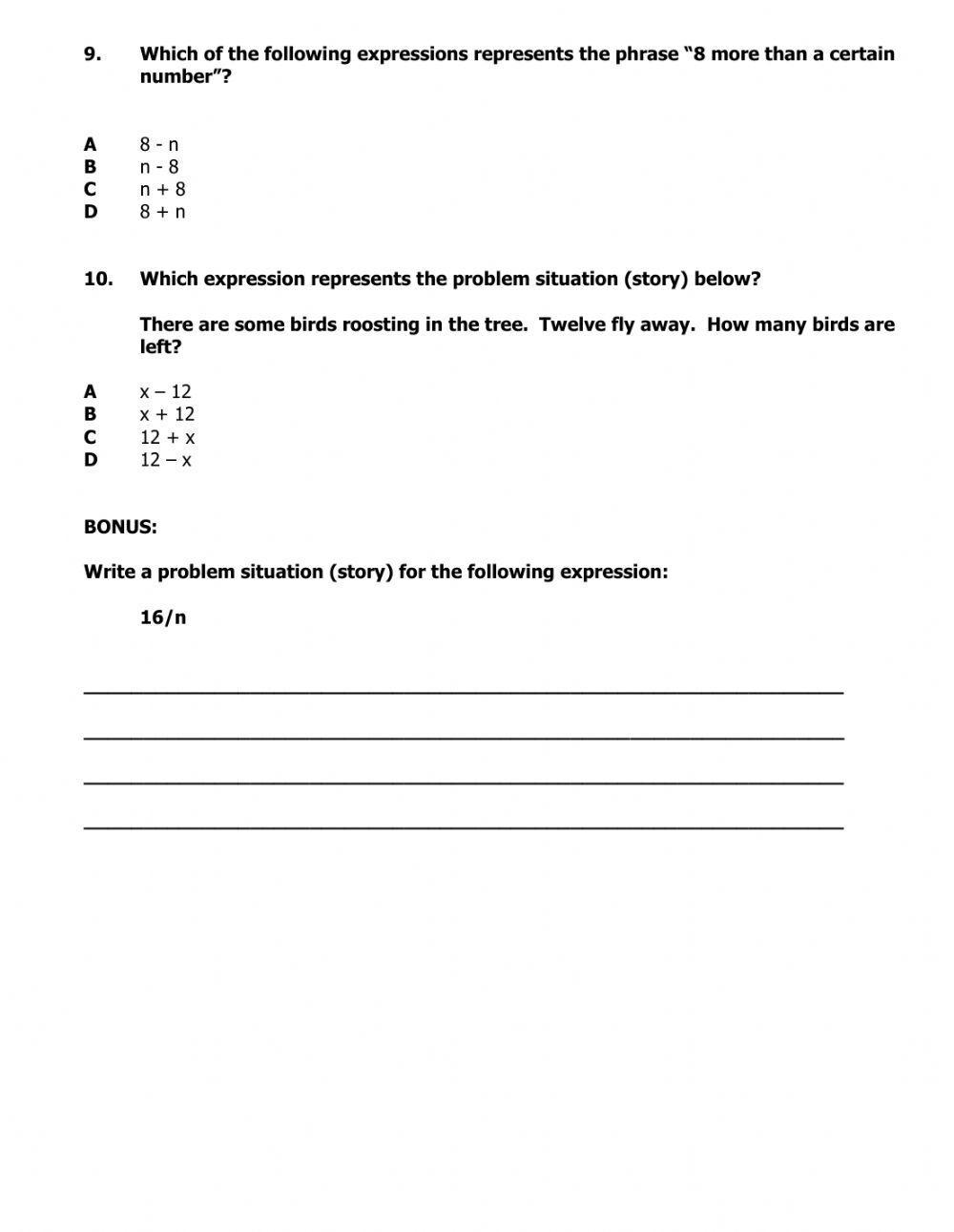 Algebraic Expression Practice