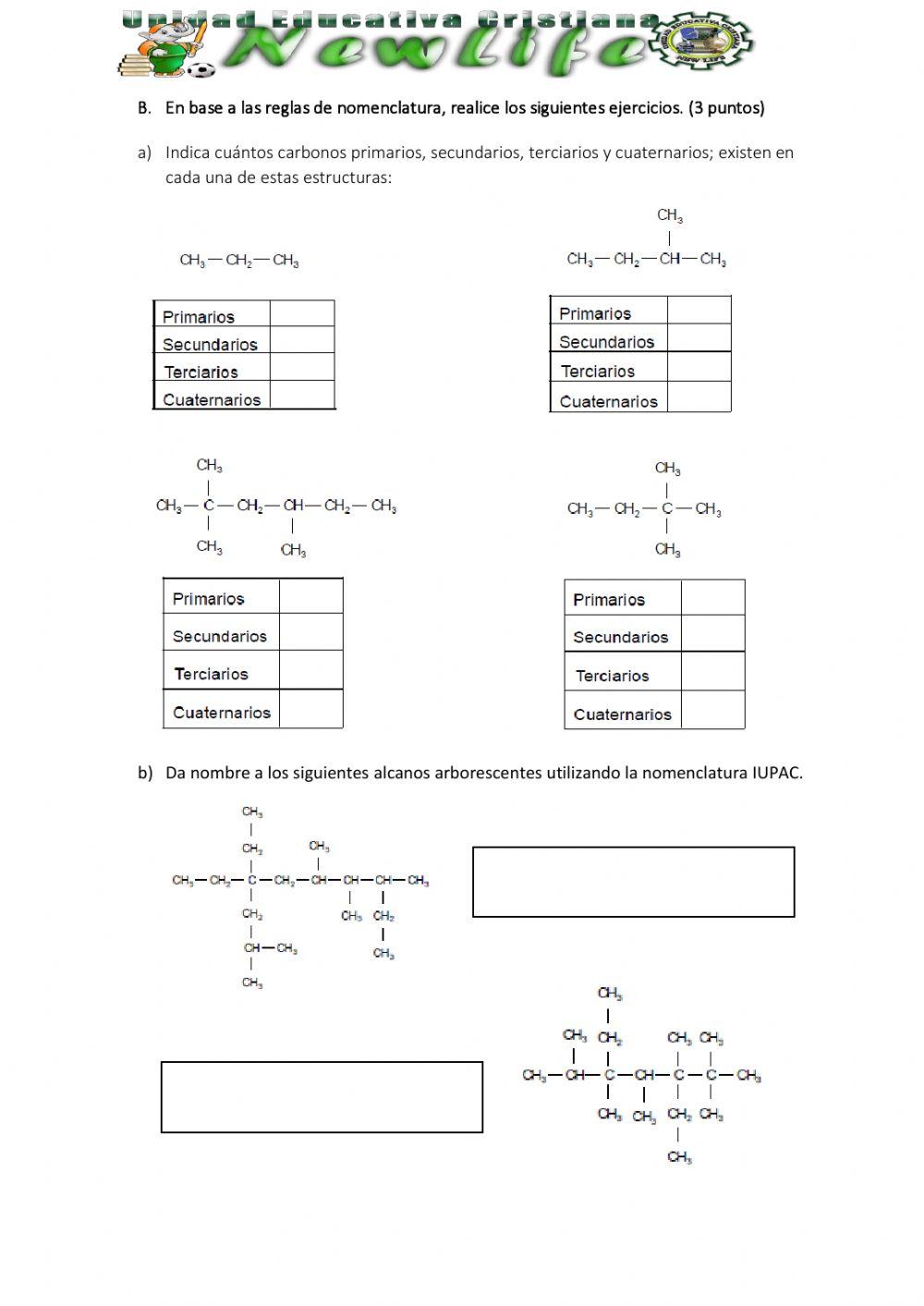 Prueba de unidad - química 3ero