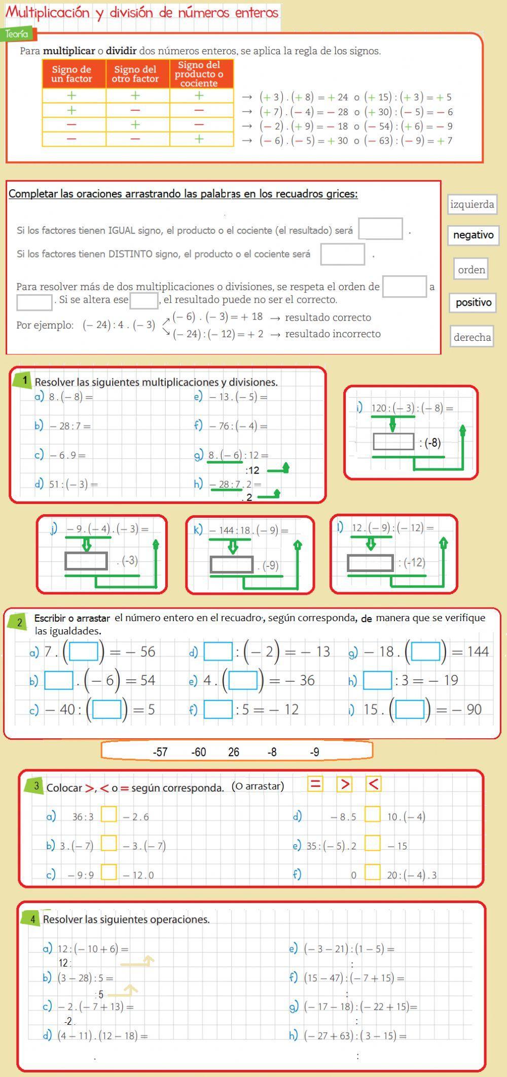 Multiplicación y división de números enteros. Multiplicación y división de números enteros.