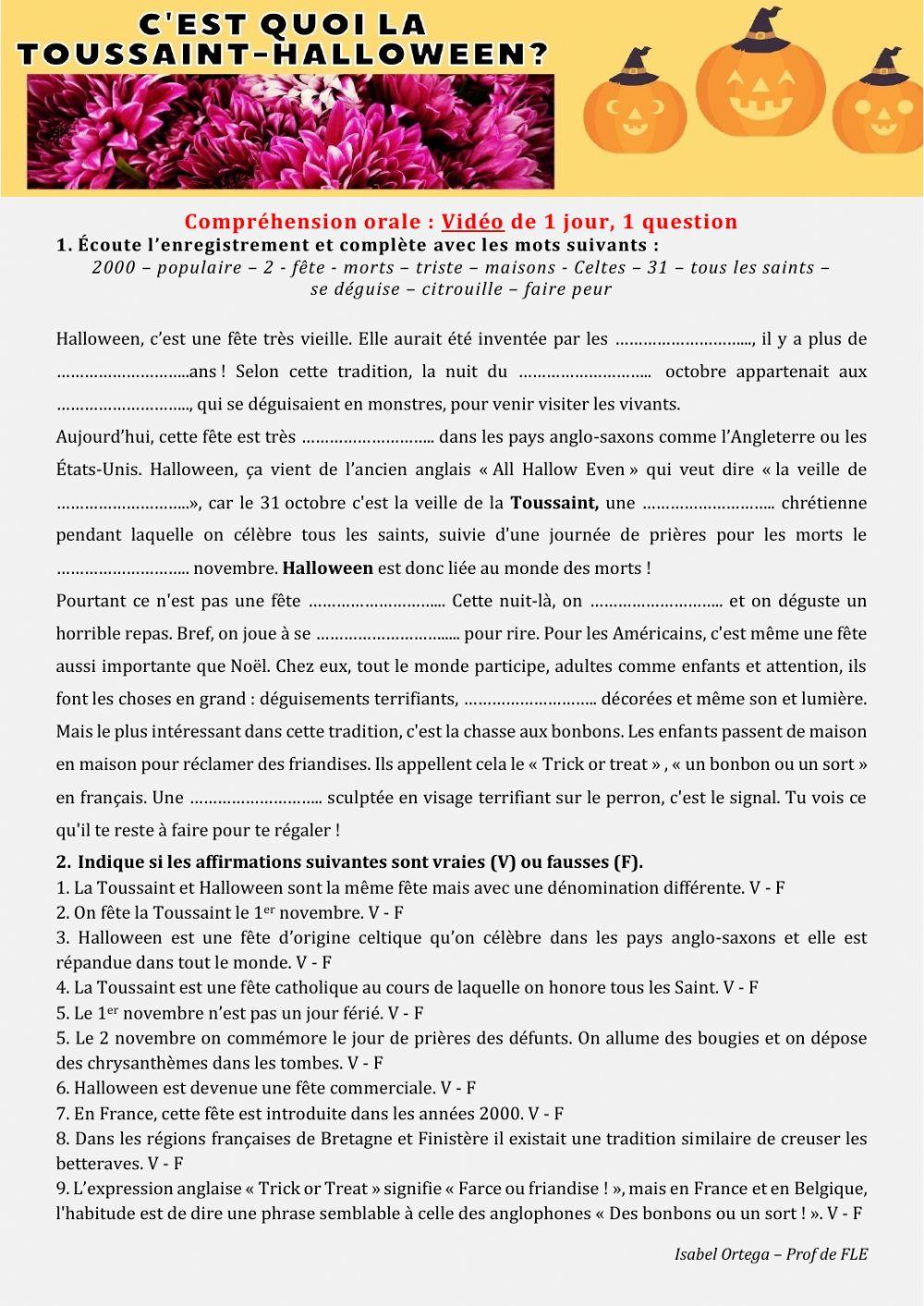 Compréhension orale - C'est quoi la Toussaint - Halloween?