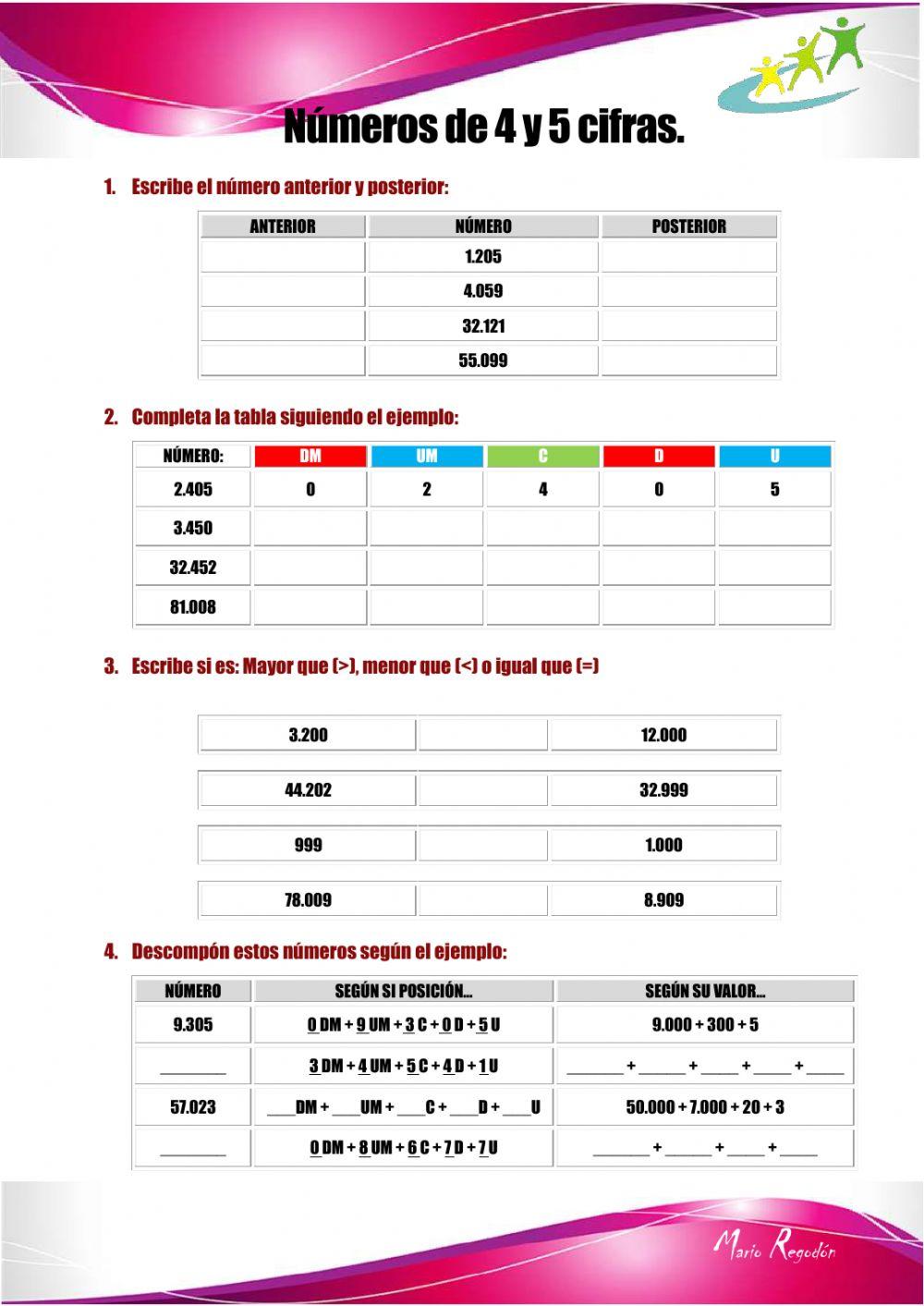 Números de 4 y 5 cifras