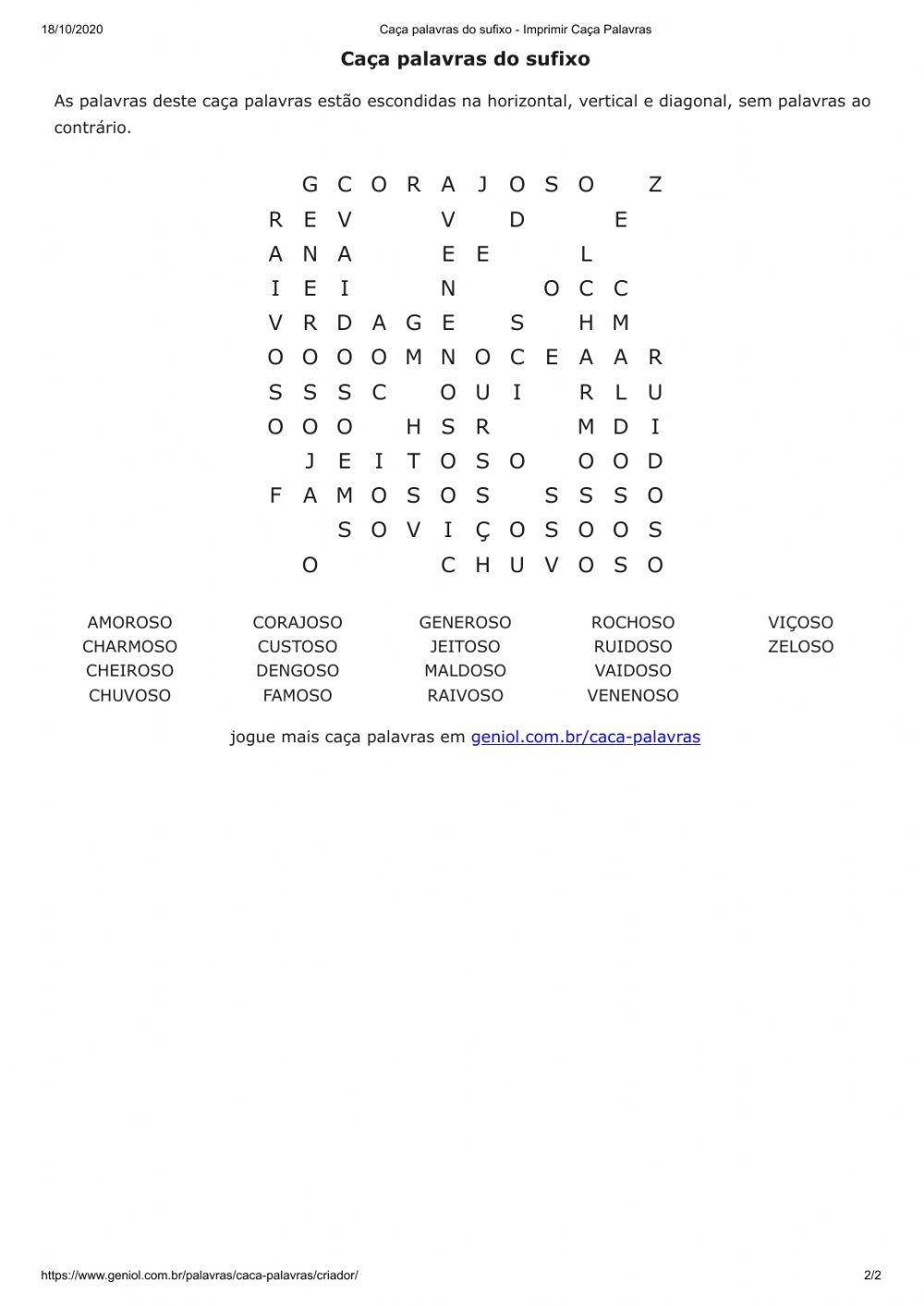 Caça palavras sufixo