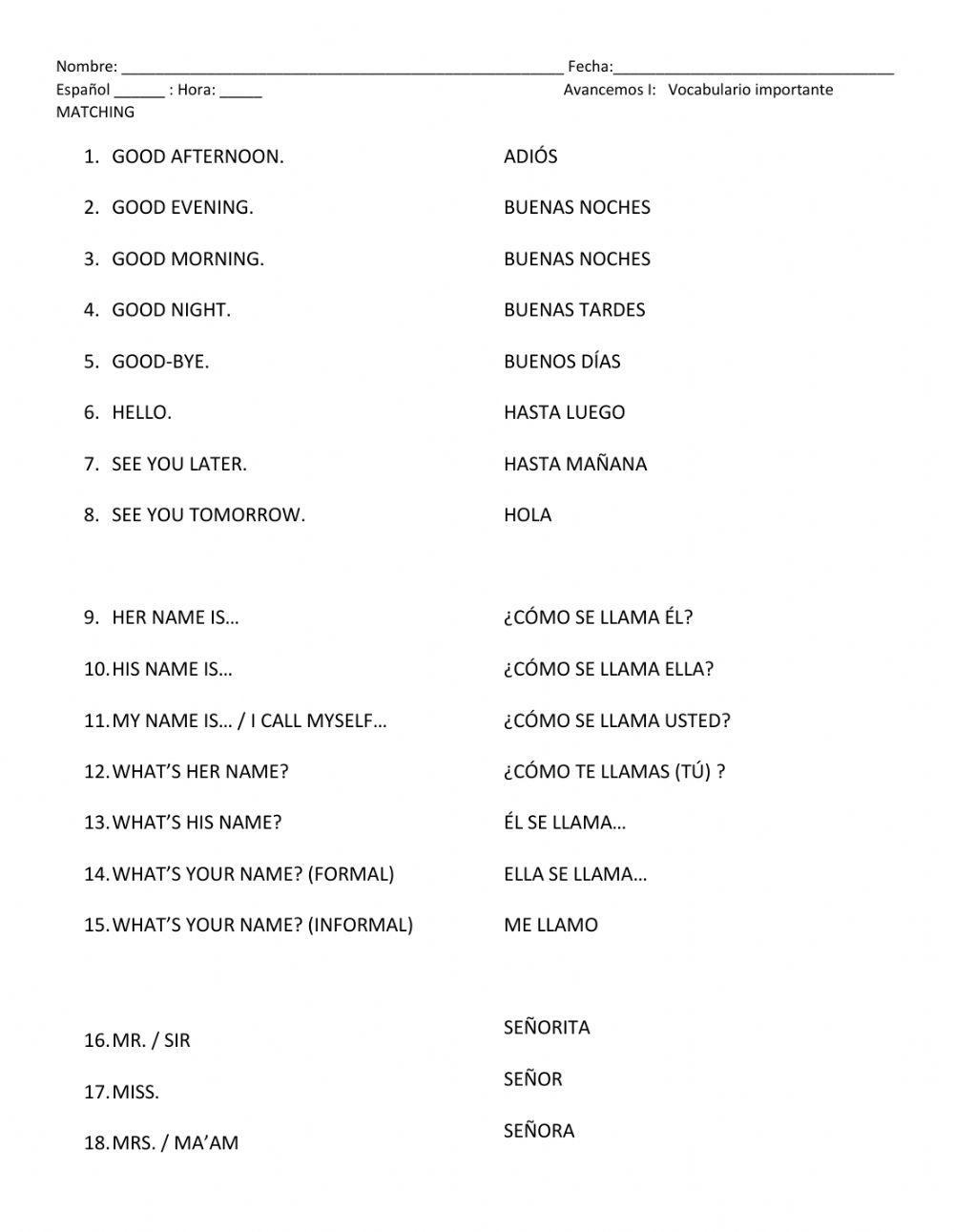 SP1 What's your name? Greetings Departures