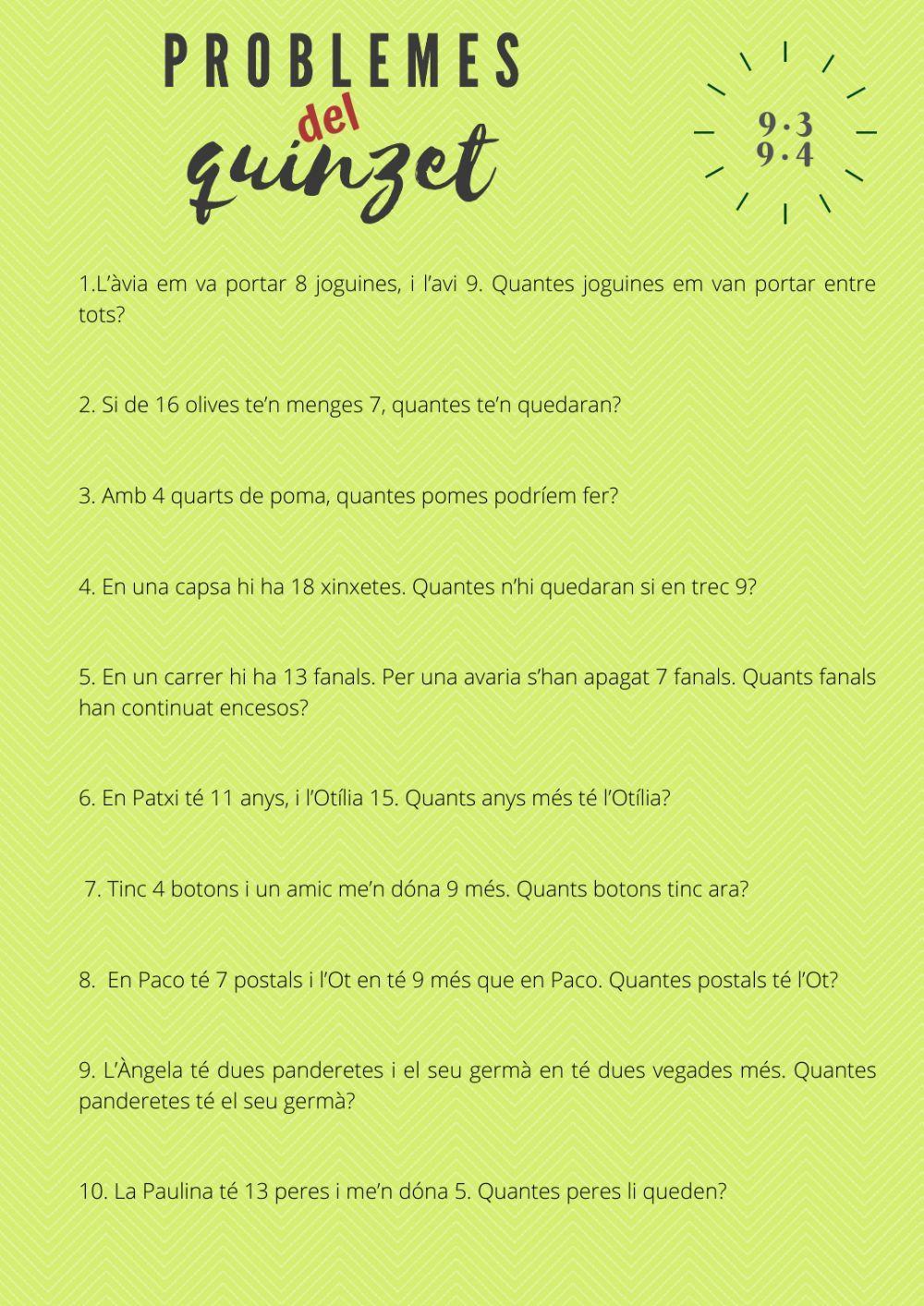 Problemes del quinzet 9.3 i 9.4