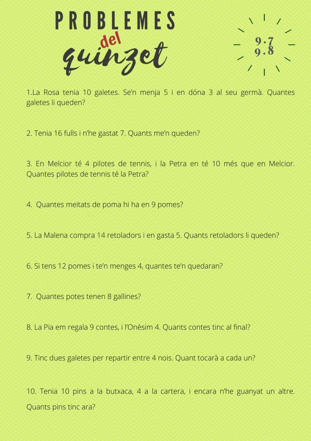 Problemes del quinzet 9.7 i 9.8