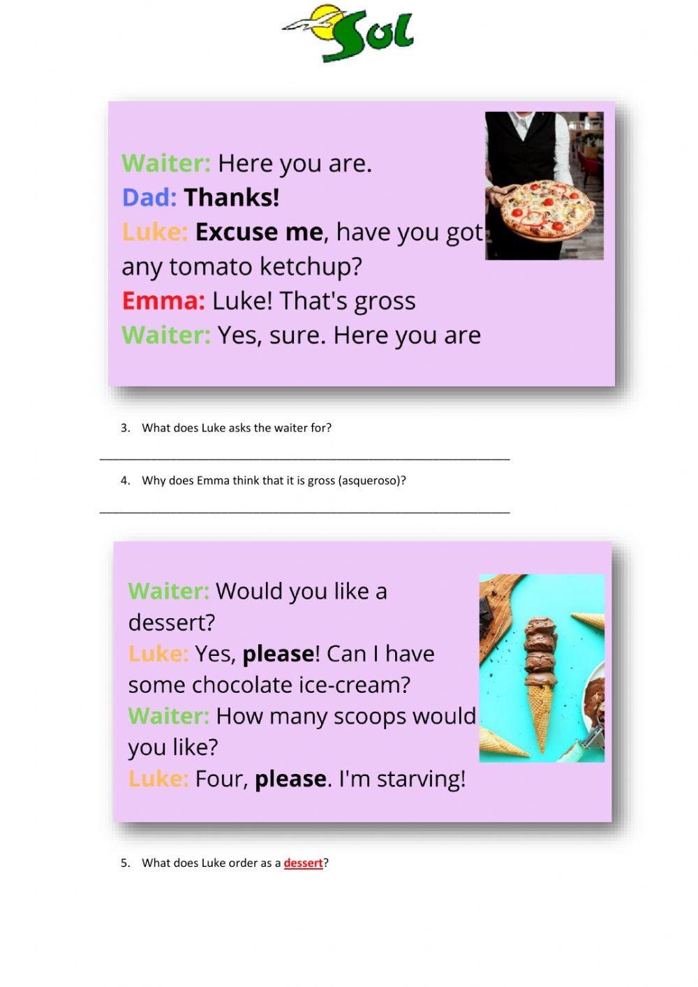 Ordering foods and drinks