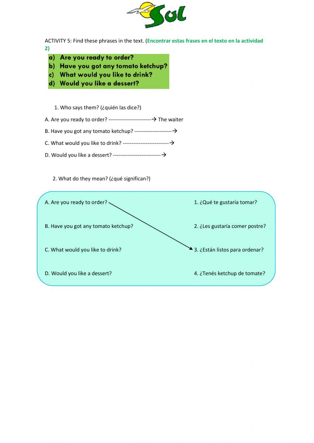 Ordering foods and drinks