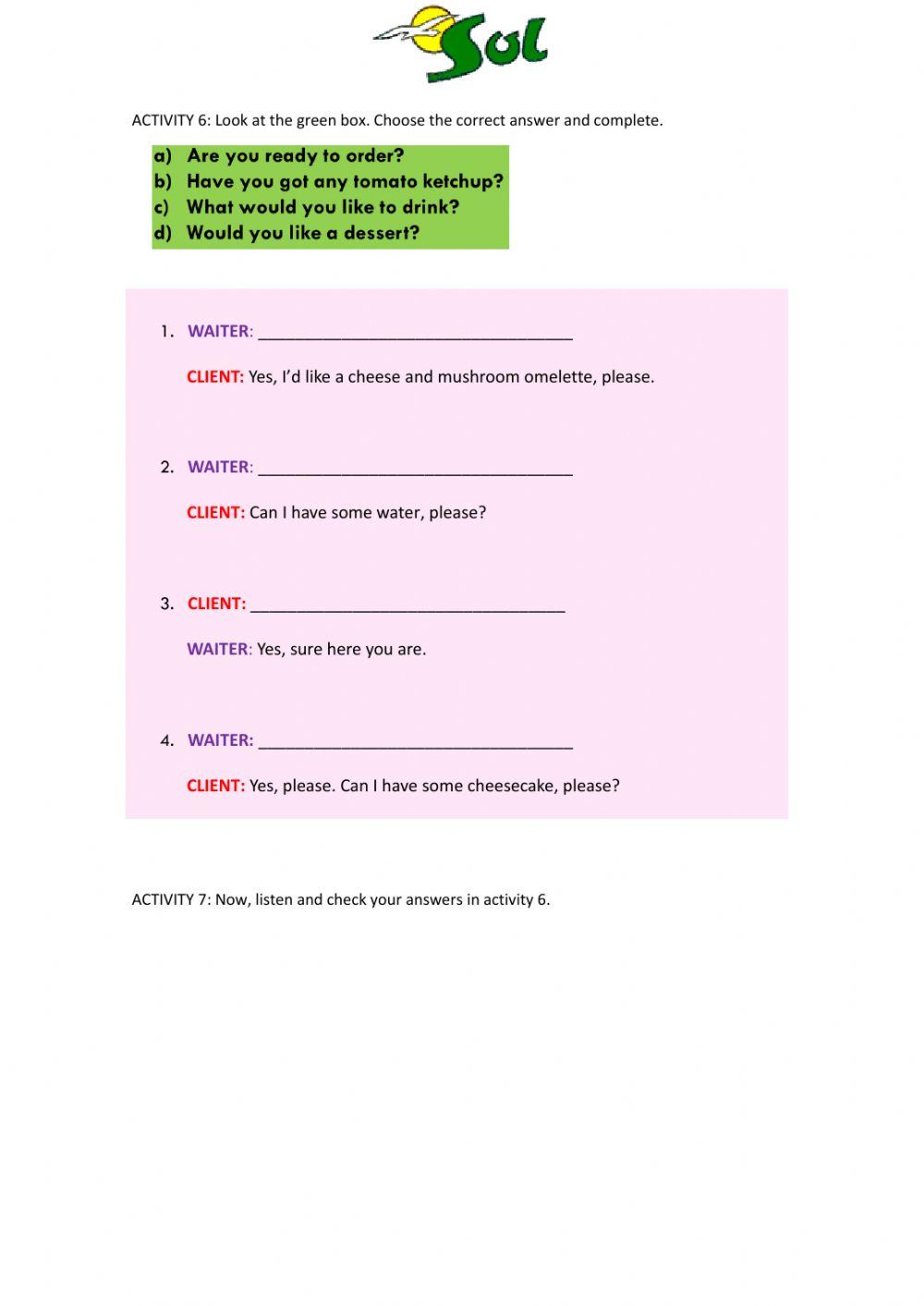 Ordering foods and drinks