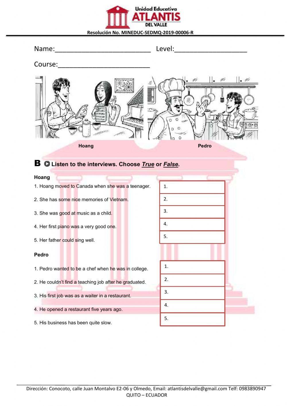 Interchange Listening Worksheet - Unit 1