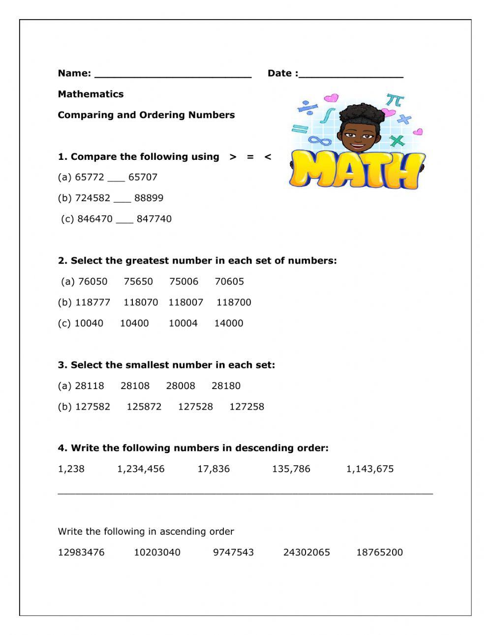 Comparing and Ordering Numbers exercise | Live Worksheets comparing-and-ordering-numbers-exercise-live-worksheets