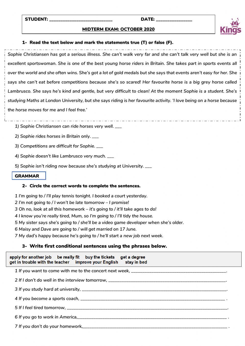 Midterm exam kings- october 2020