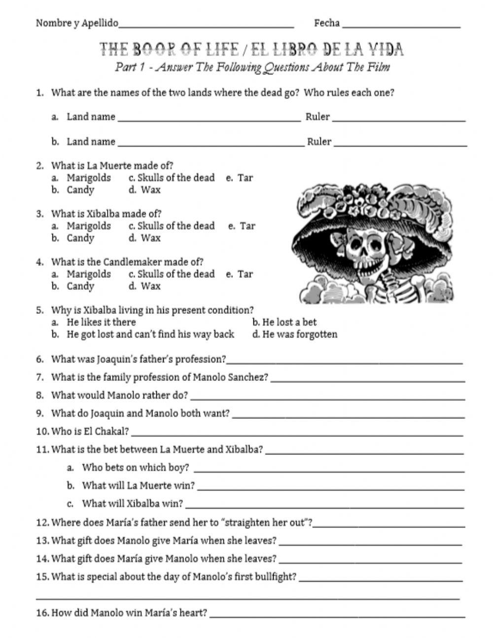 Book of life part I worksheet | Live Worksheets Book of life part I worksheet | Live Worksheets